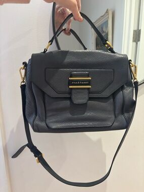 Jill Stuart Black Textured Leather Top-Handle Satchel with Gold Accents